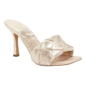 Vince Camuto Brelanie Braided Strap Sandal In Metallic Golden Natural Size 8.5